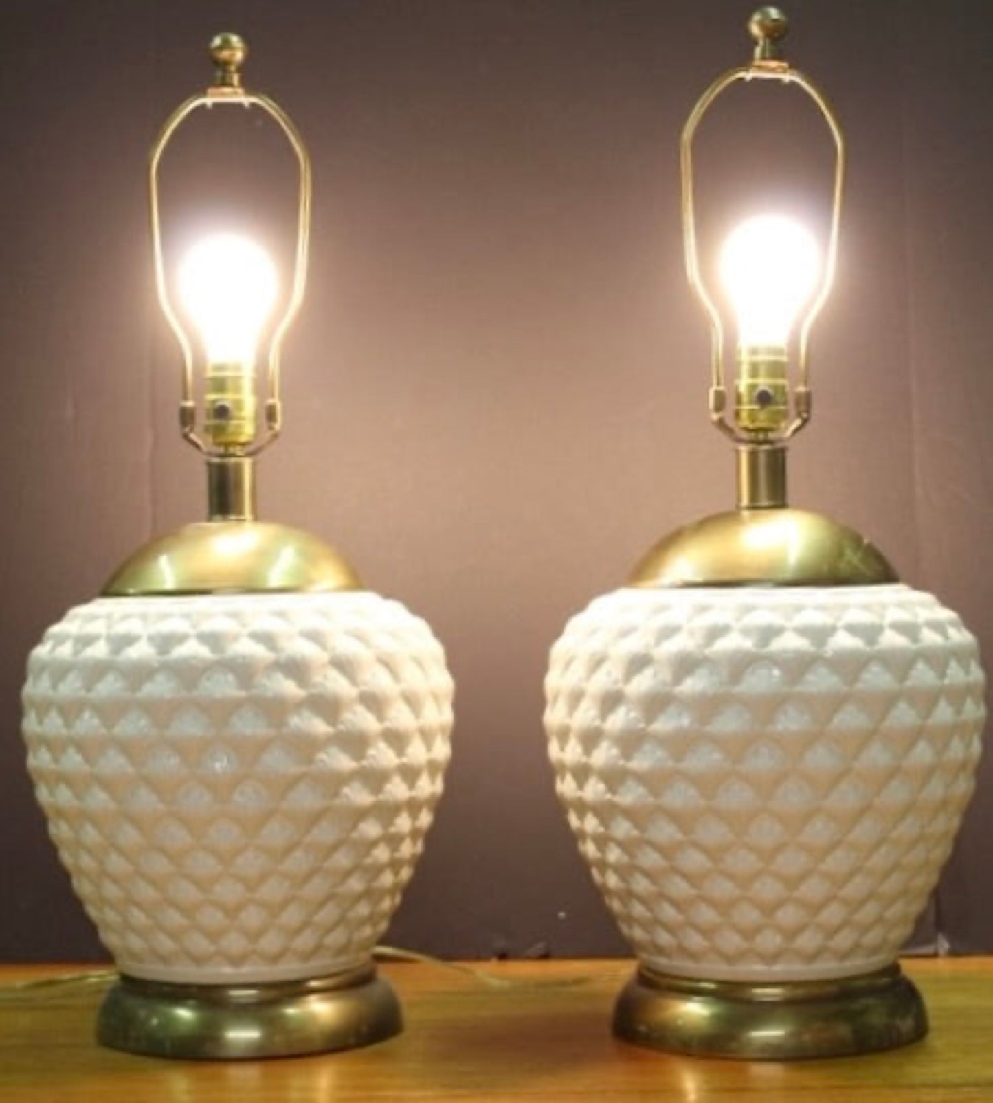 PAIR White Beehive Table Lamps by Frederick Cooper