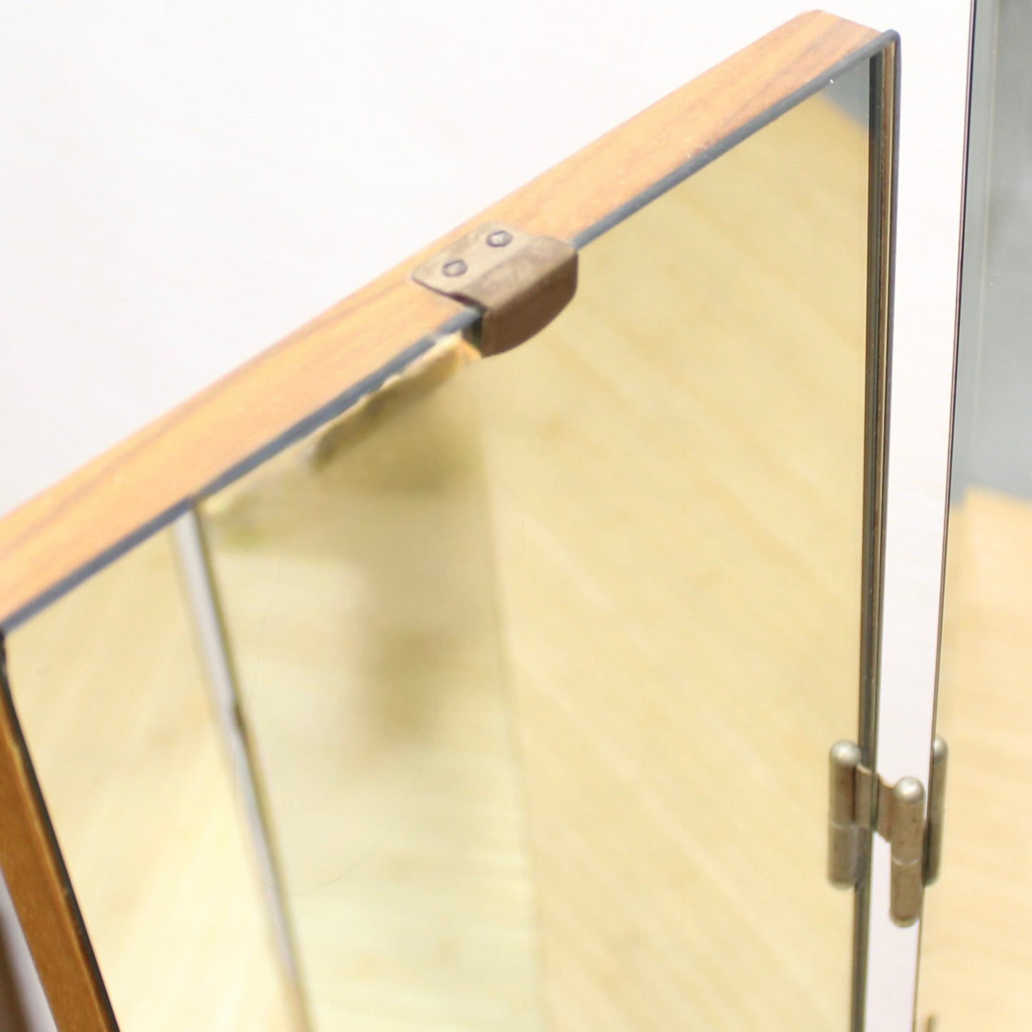 Large Vintage Wood Backed Trifold Mirror