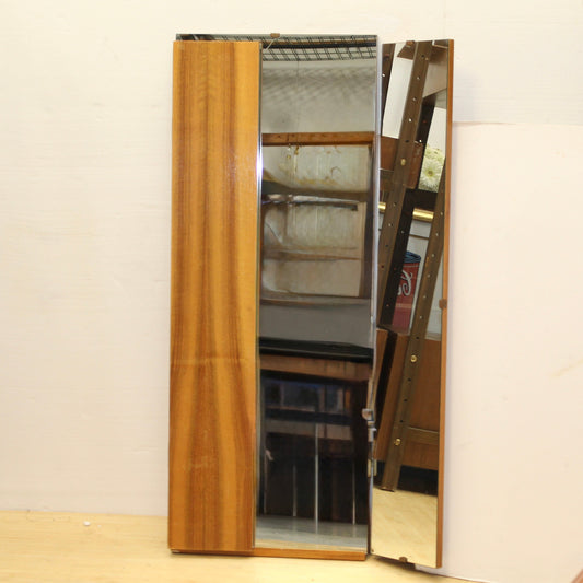 Large Vintage Wood Backed Trifold Mirror