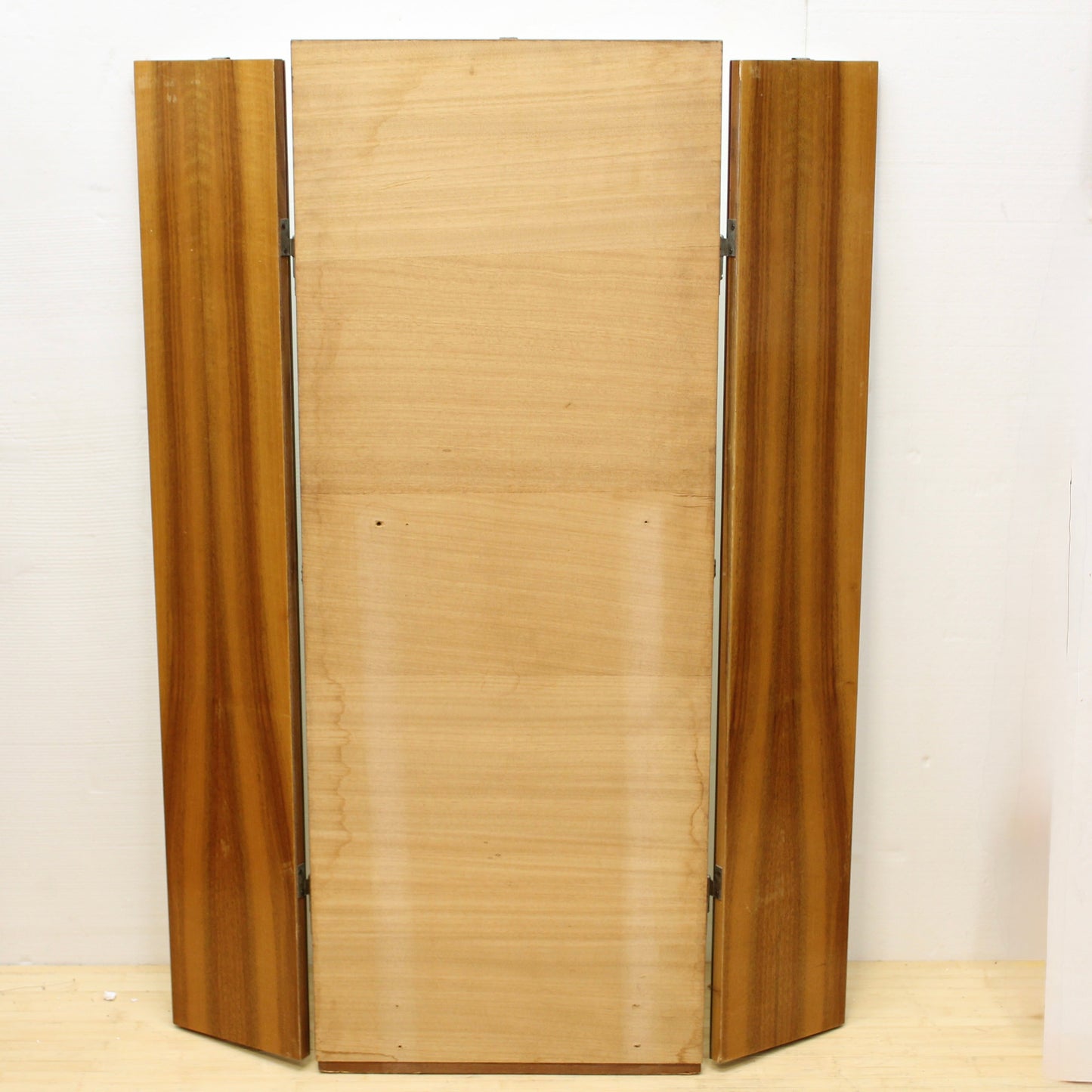 Large Vintage Wood Backed Trifold Mirror