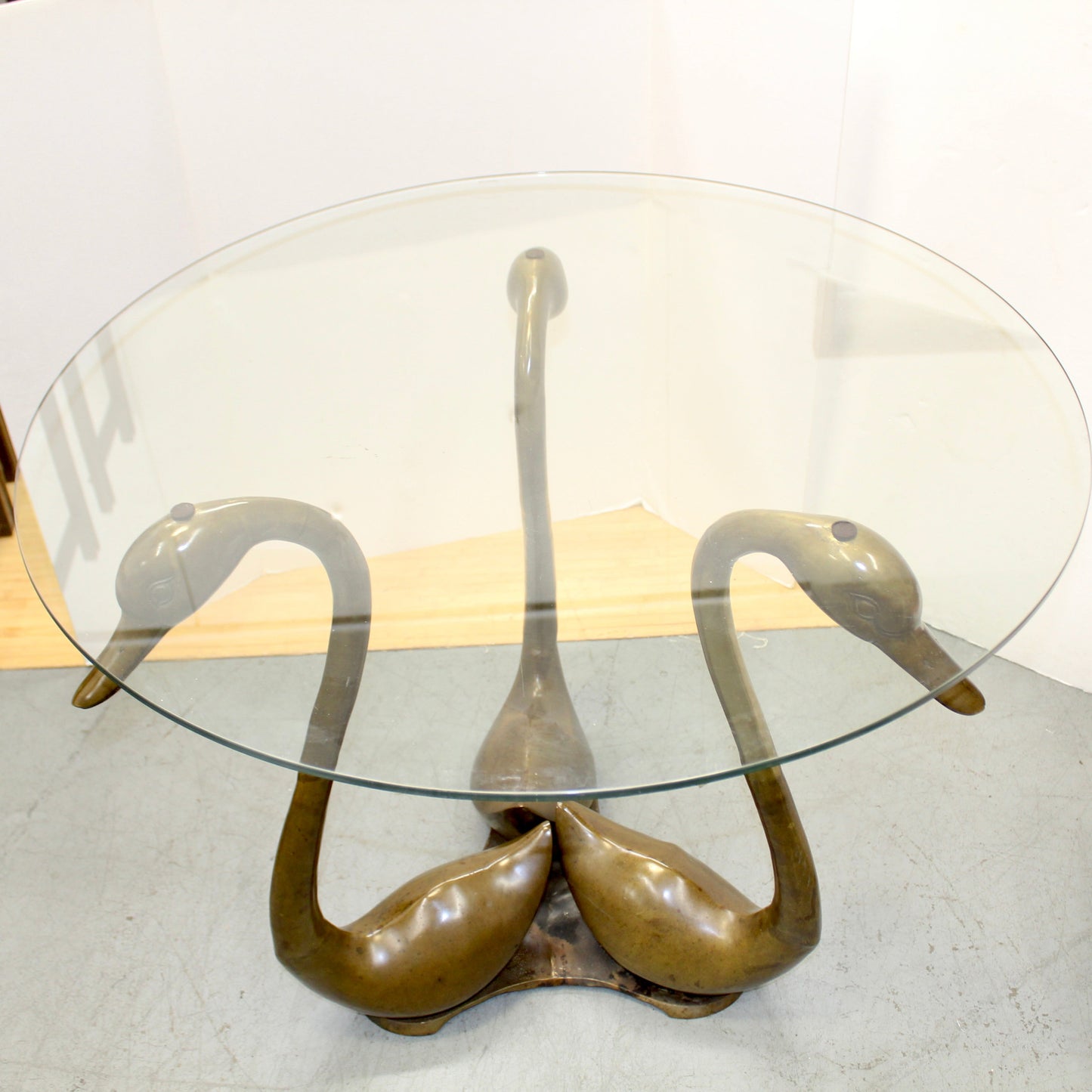 Vintage 3 Brass Swans Accent Table, Maison Jasen Style Table