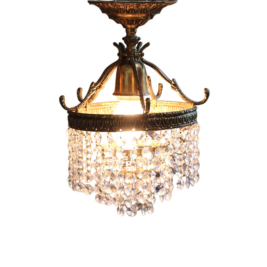 Vintage Brass and Crystal Pendant Light.