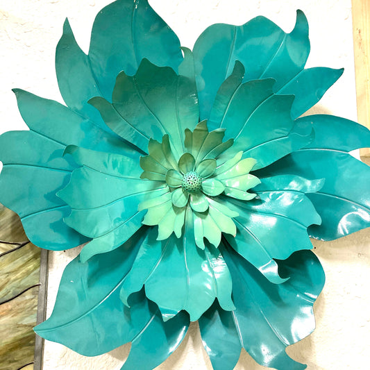 Vintage Teal-Colored Metal Flower Large Wall Art