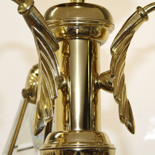 Vintage Adjustble 3 Arm Brass Plated Beveled Glass Chandelier