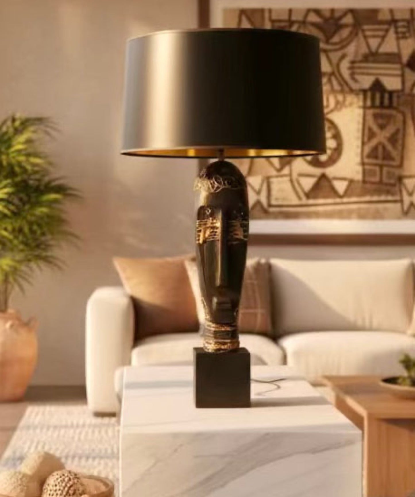 1950s Tribal Head Bust Table Lamp
