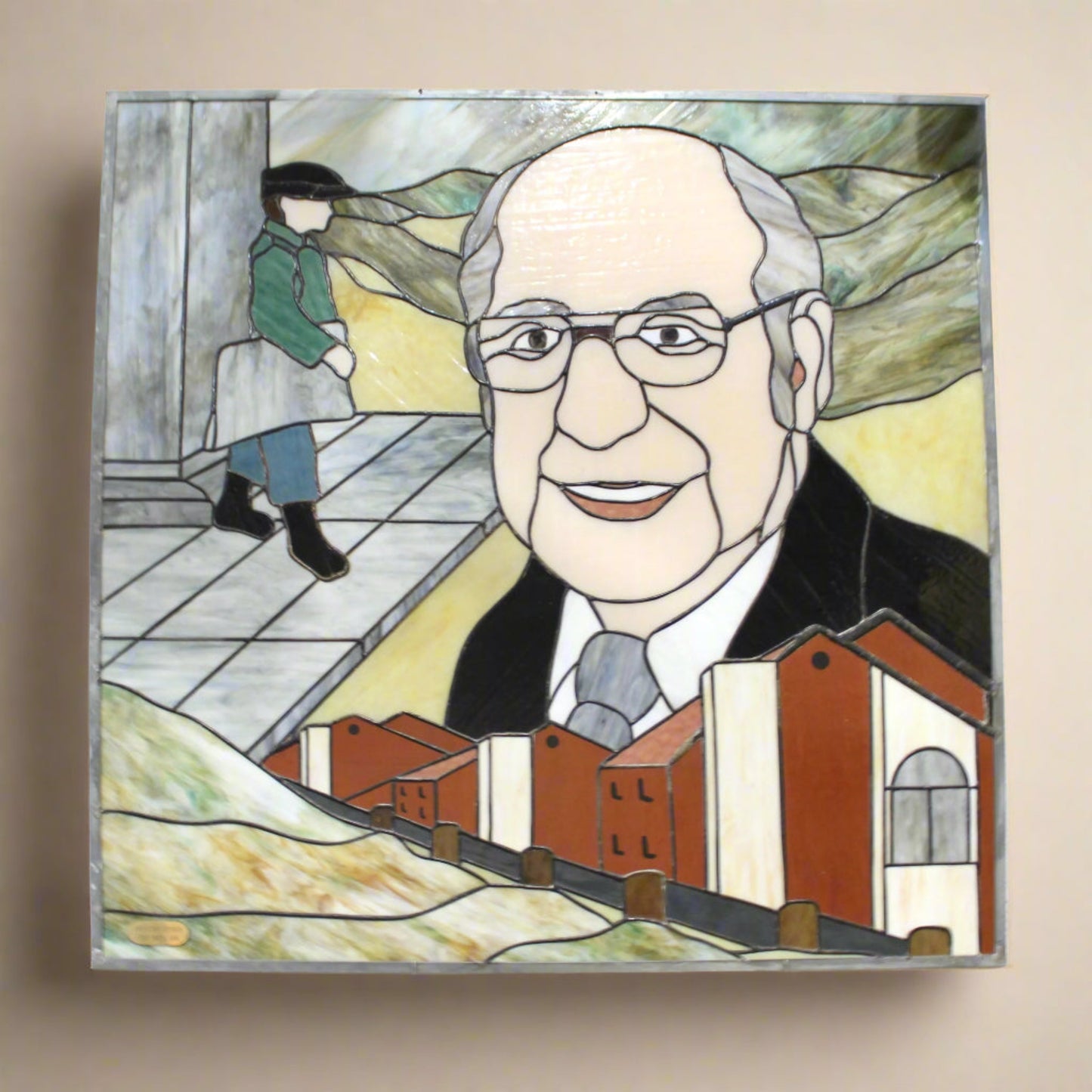 Vintage Handcrafted Stained Glass Portrait Panel