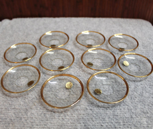 Round Clear Glass w/ Gold Rim Candle Wax Dip Catcher | 10 Pc.