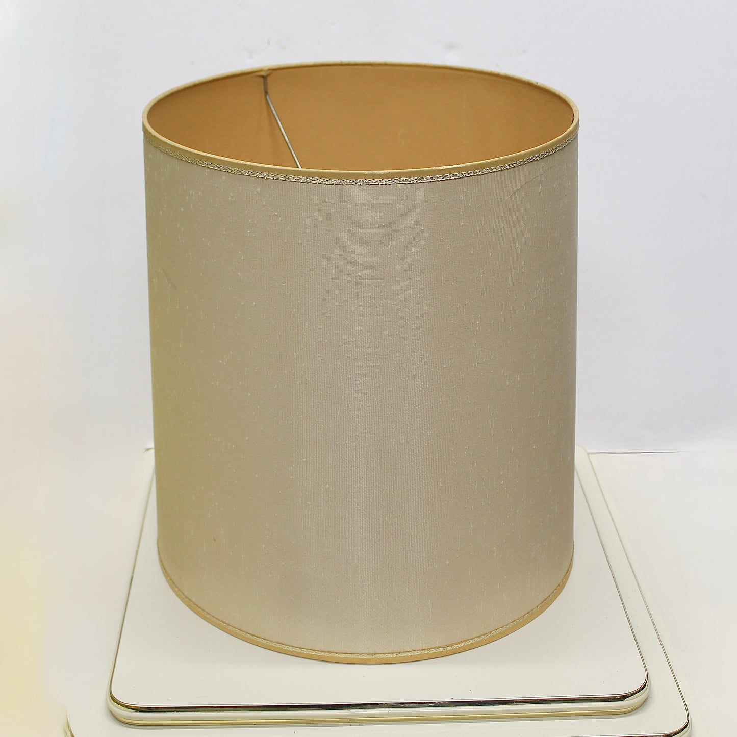 Vintage Tall Cylinder Drum Lamp Shade – 15" Tall – Gold Speckled Trim