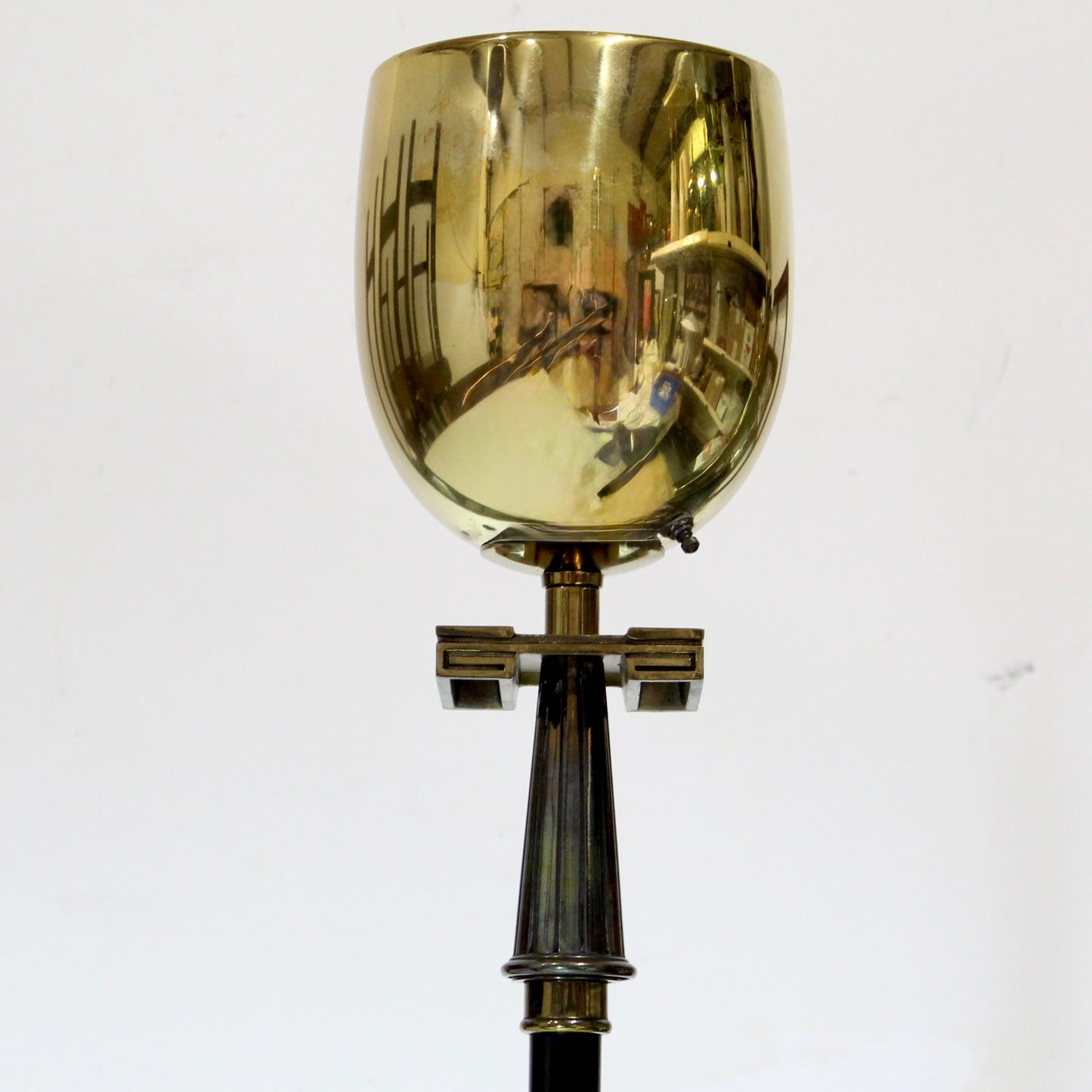 1960s Brass Greek Key Torchiere Floor Lamp | Tommi Parzinger Style