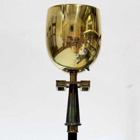 1960s Brass Greek Key Torchiere Floor Lamp | Tommi Parzinger Style