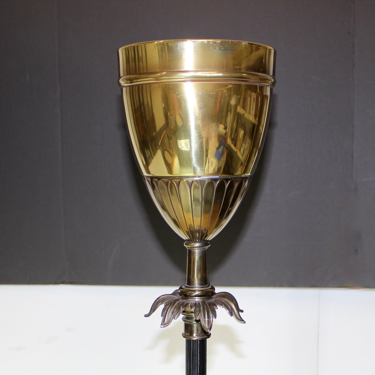 Neoclassical Brass Chalice Torchiere Floor Lamp