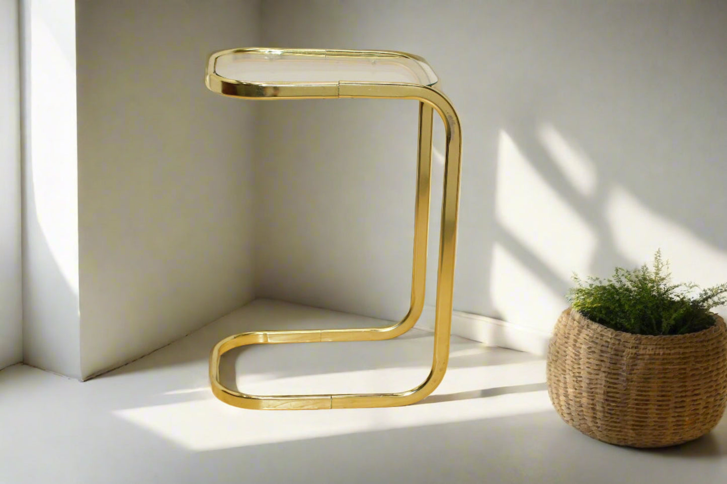 1970s Glass Top Brass Side Table