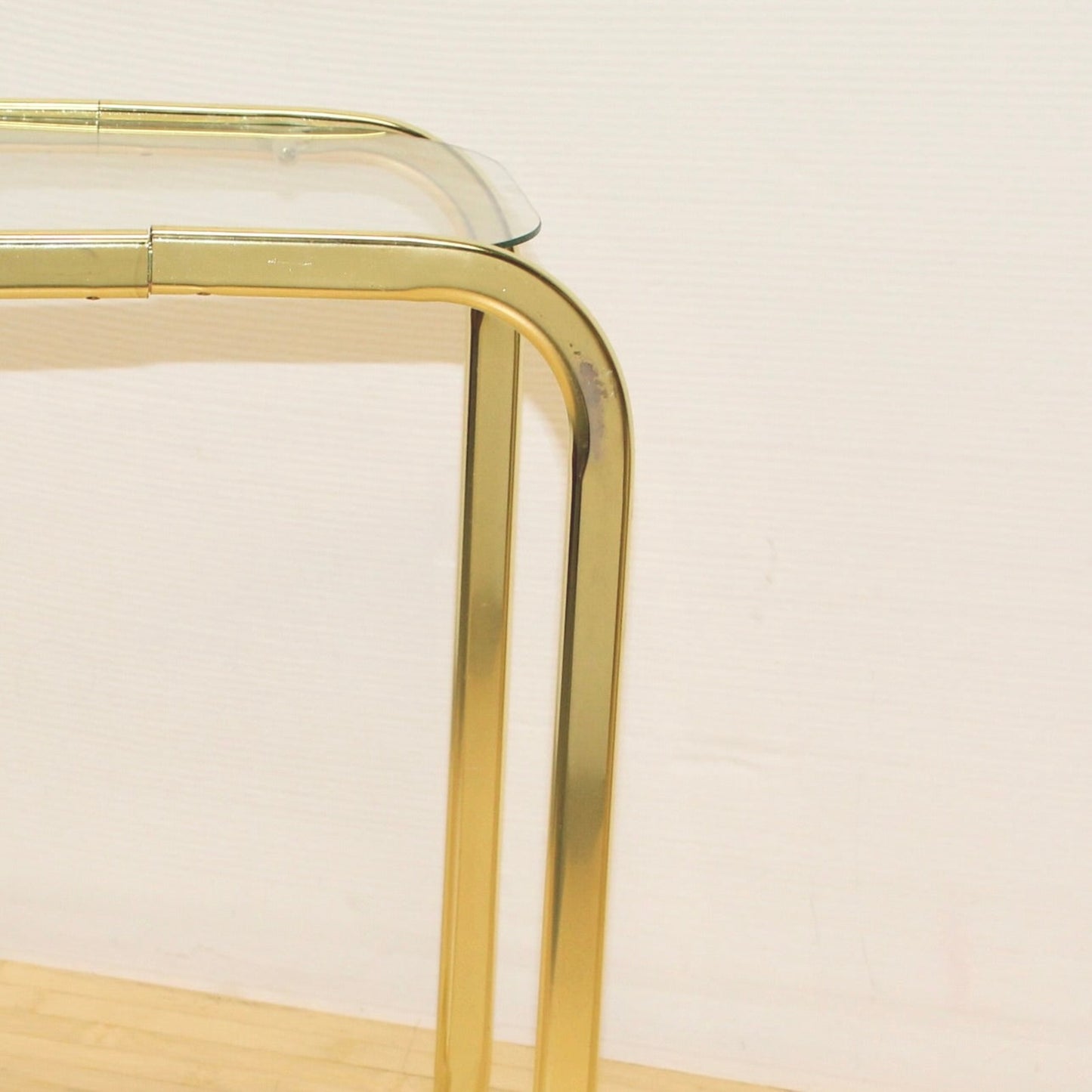 1980s Brass Finish and Glass Cantilever Table