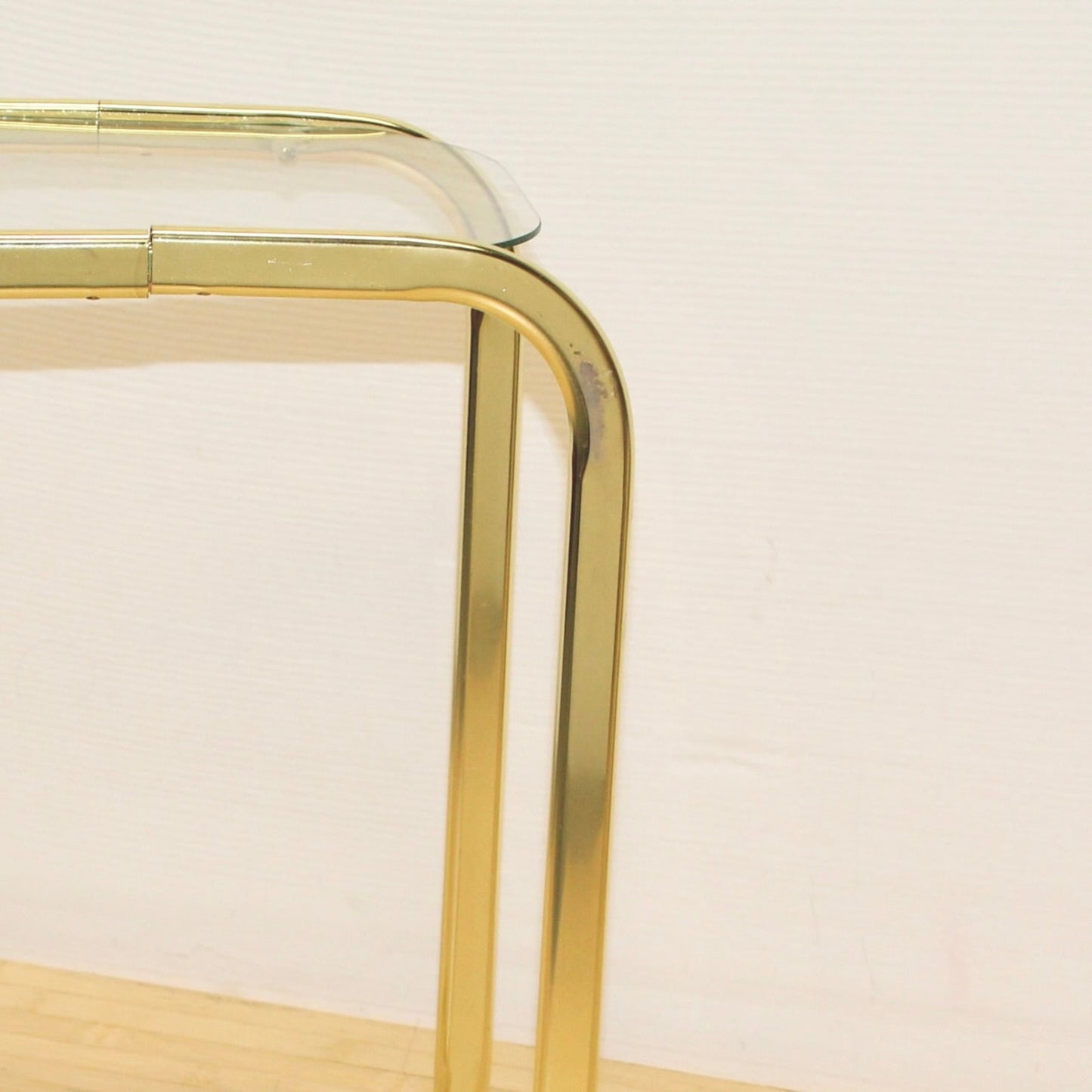 1980s Brass Finish and Glass Cantilever Table