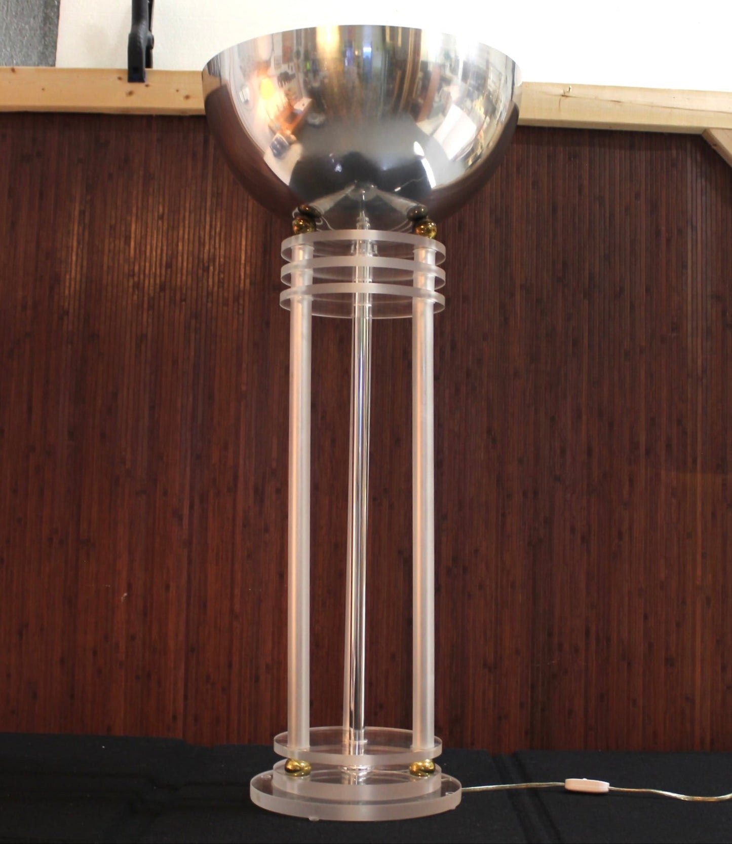 Chrome and Lucite Space Age Torchiere Lamp