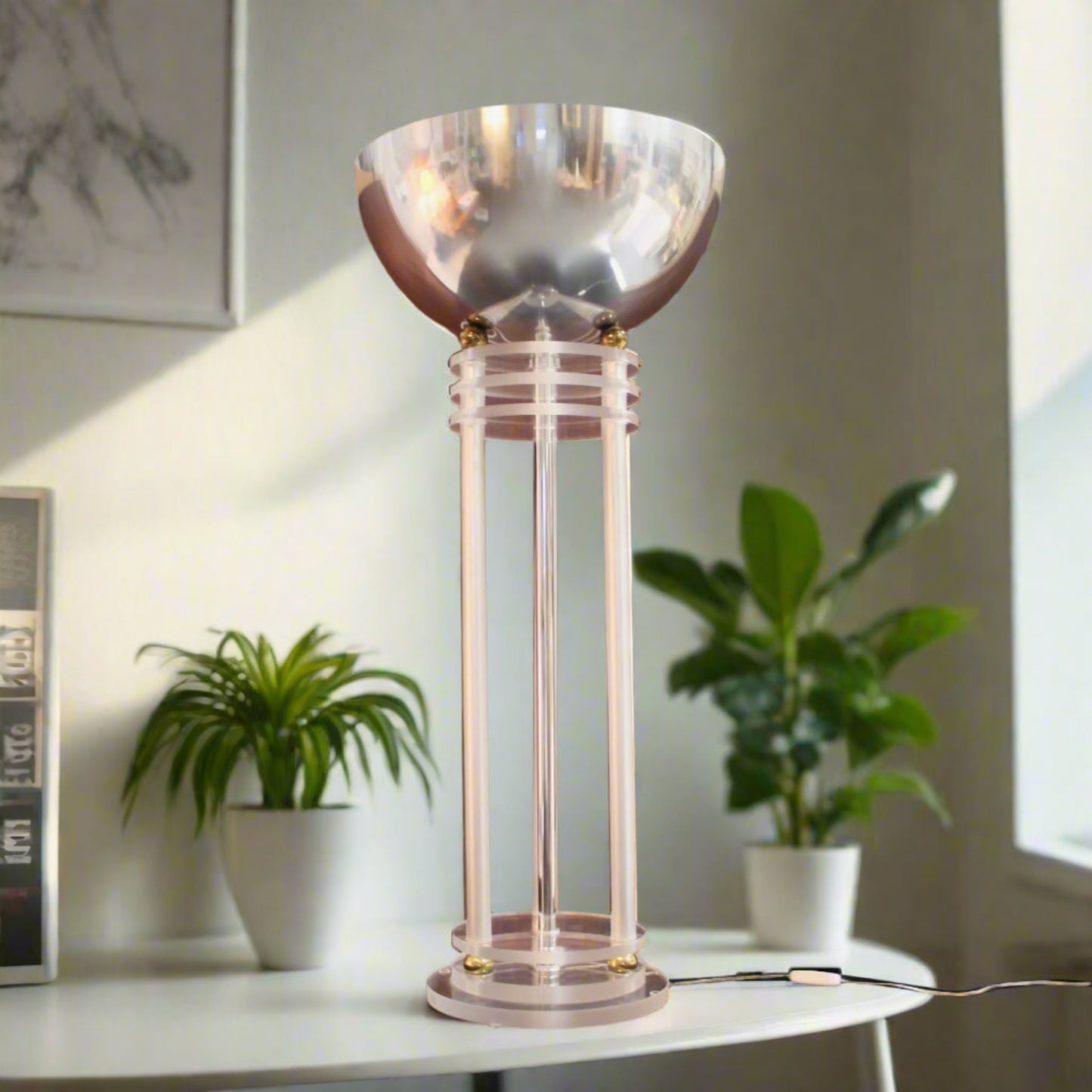 Chrome and Lucite Space Age Torchiere Lamp