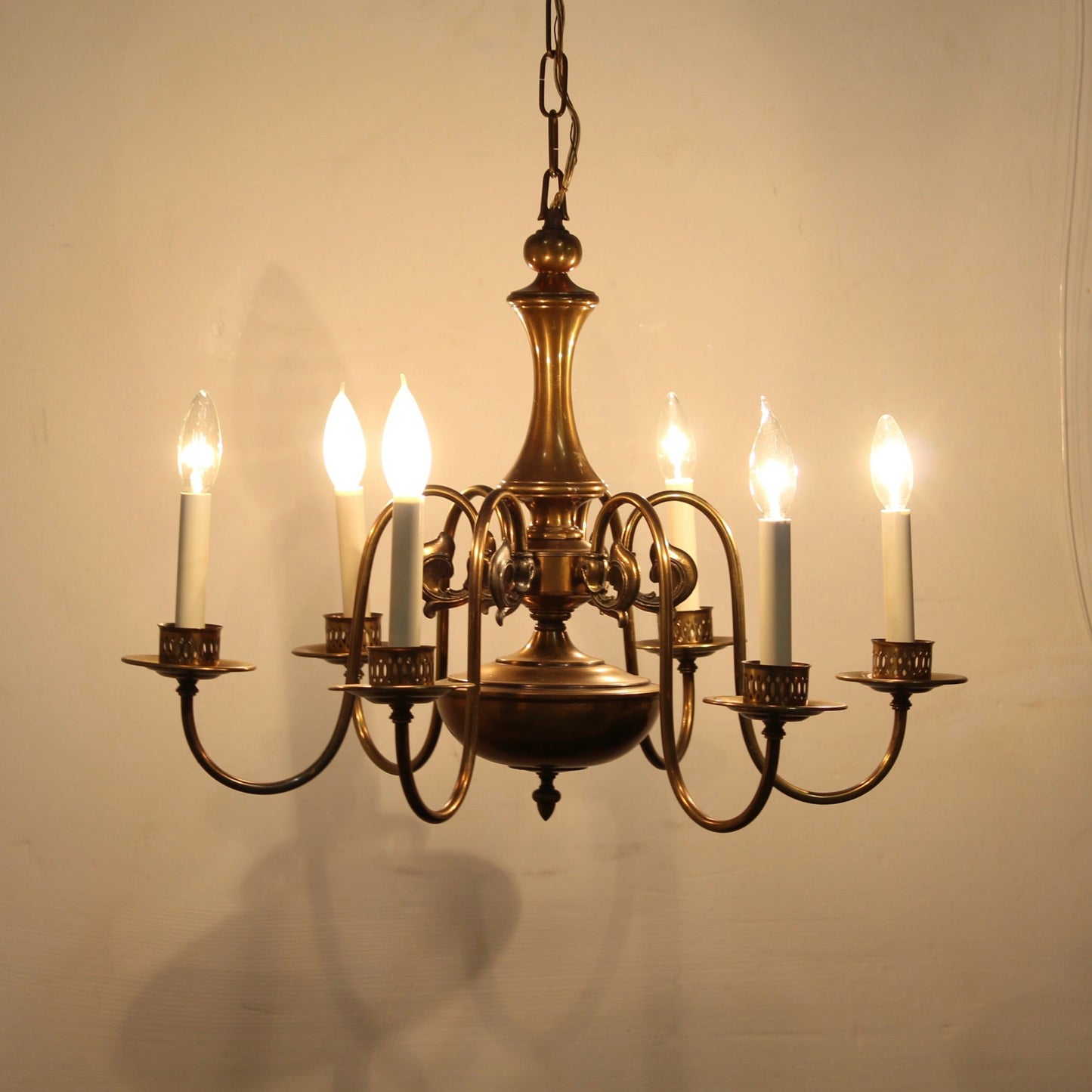 Colonial Style 6 Light Brass Chandelier