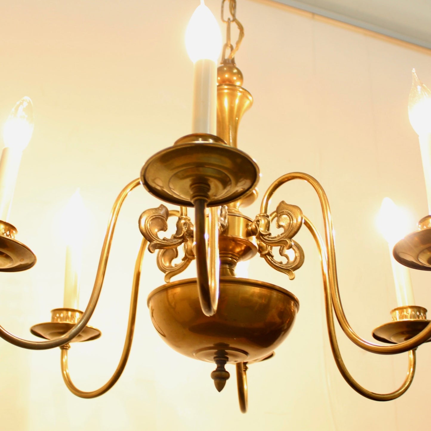 Colonial Style 6 Light Brass Chandelier
