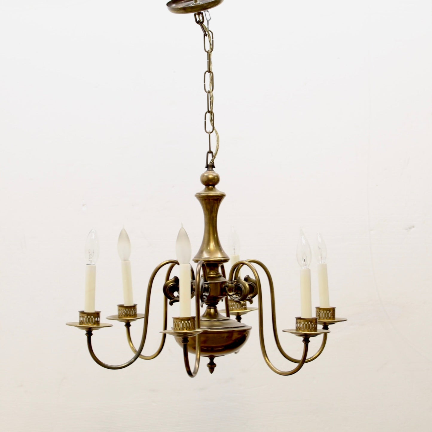 Colonial Style 6 Light Brass Chandelier