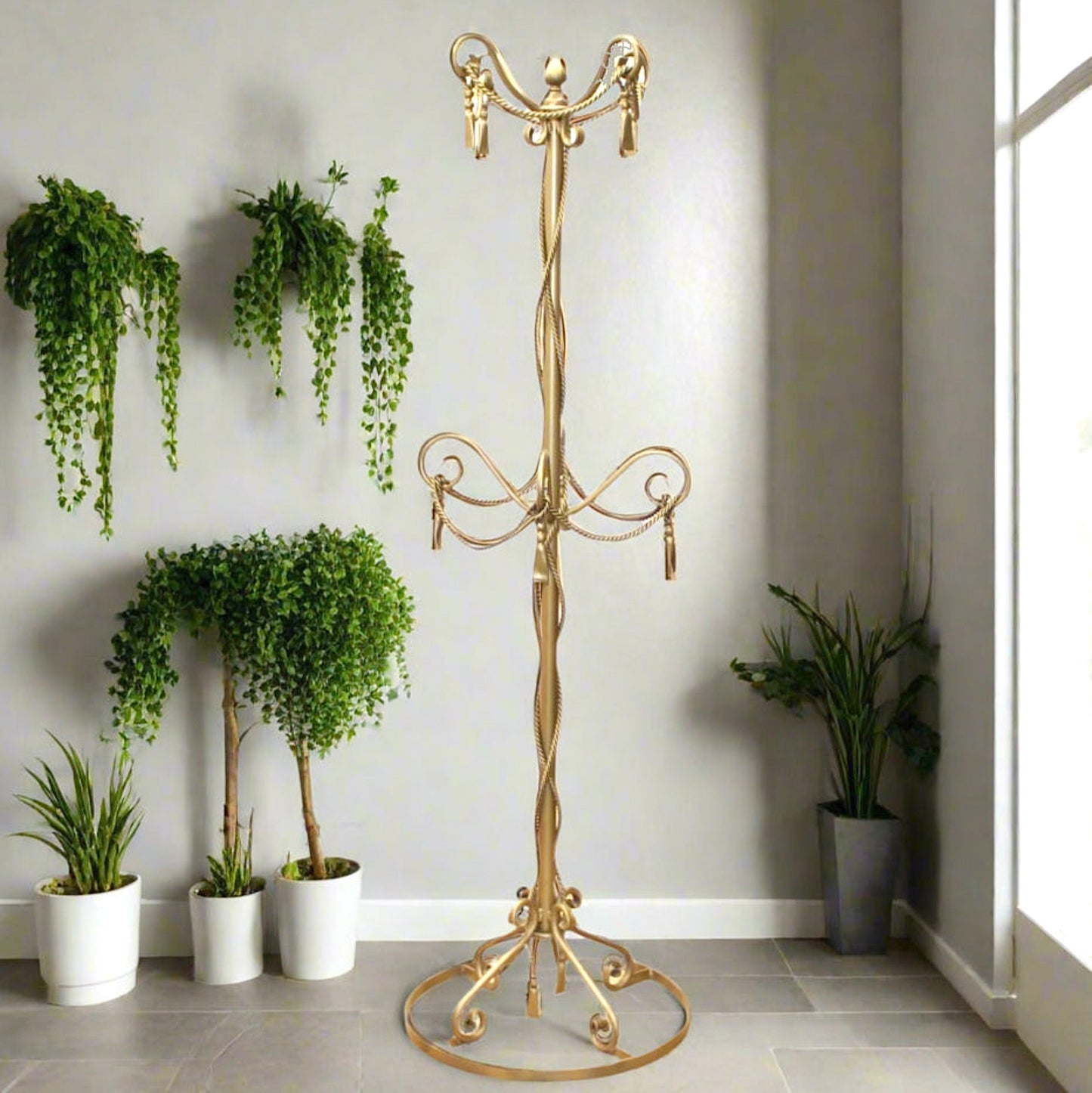 Gold Rope & Tassels Coat Rack | Tall Regency Style
