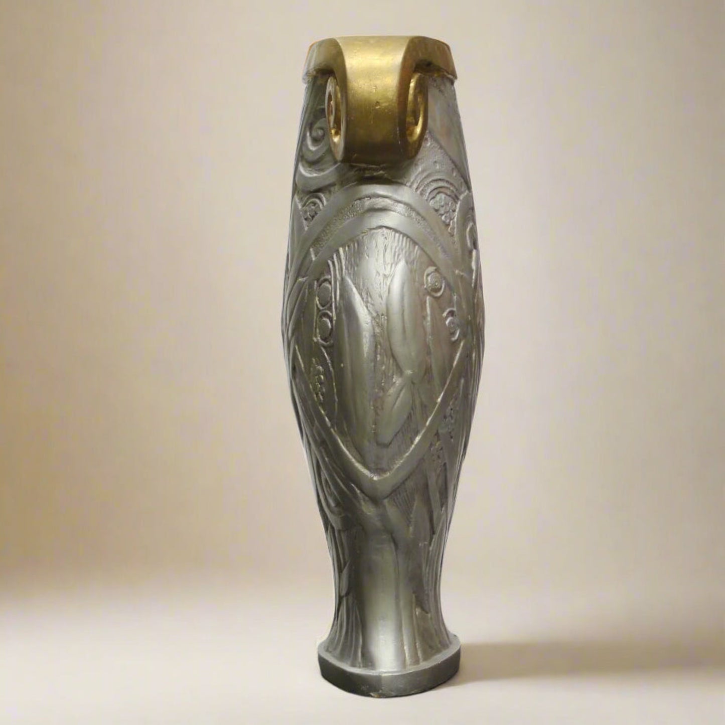 Large Decorative Silver Painted Floor Vase with Gold Scroll Floor