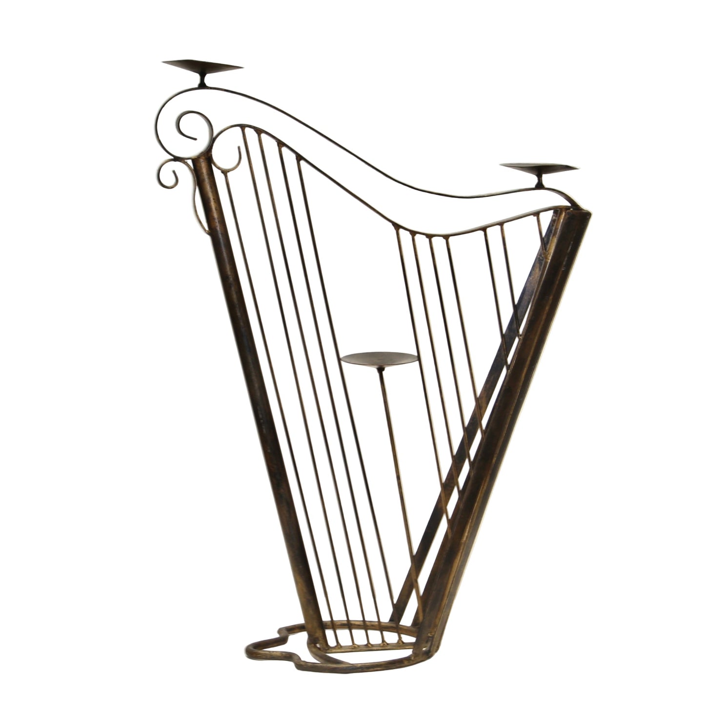 Vintage Wrought Iron Harp Candle Holder Stands | Pair
