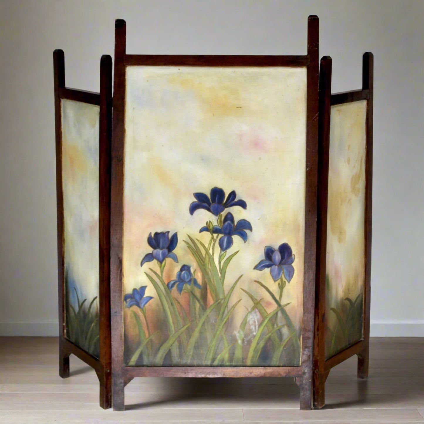 Vintage Hand-Painted Wood 3-Panel Fireplace Cover