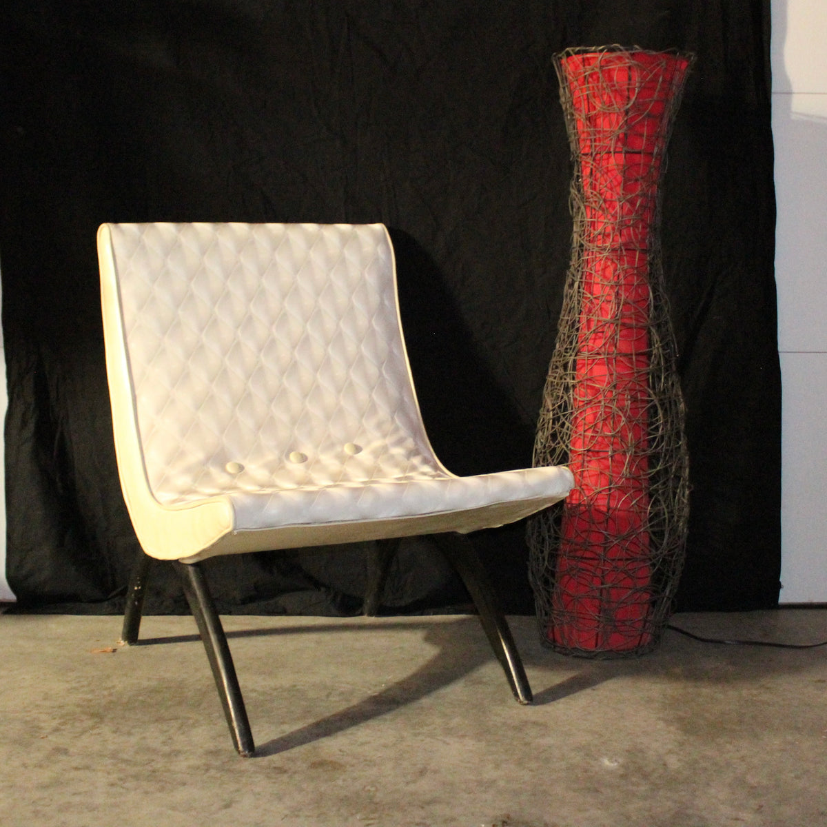 Vintage Woven Rattan & Wire Floor Lamp