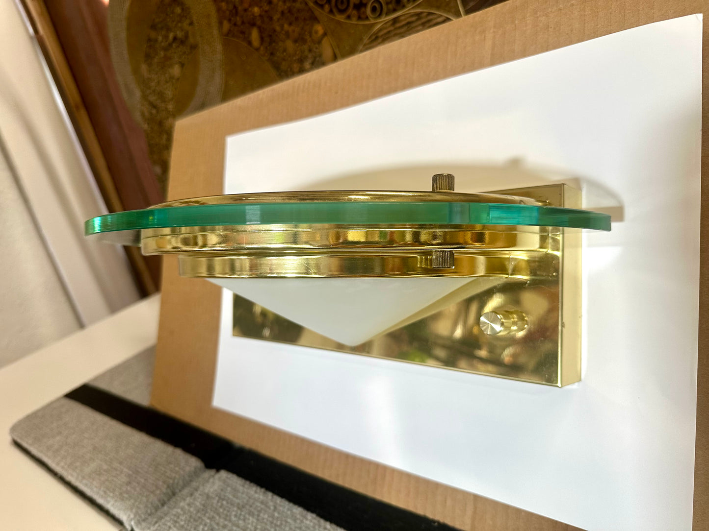 Lightolier Brass & Glass Postmodern Halogen Wall Sconce