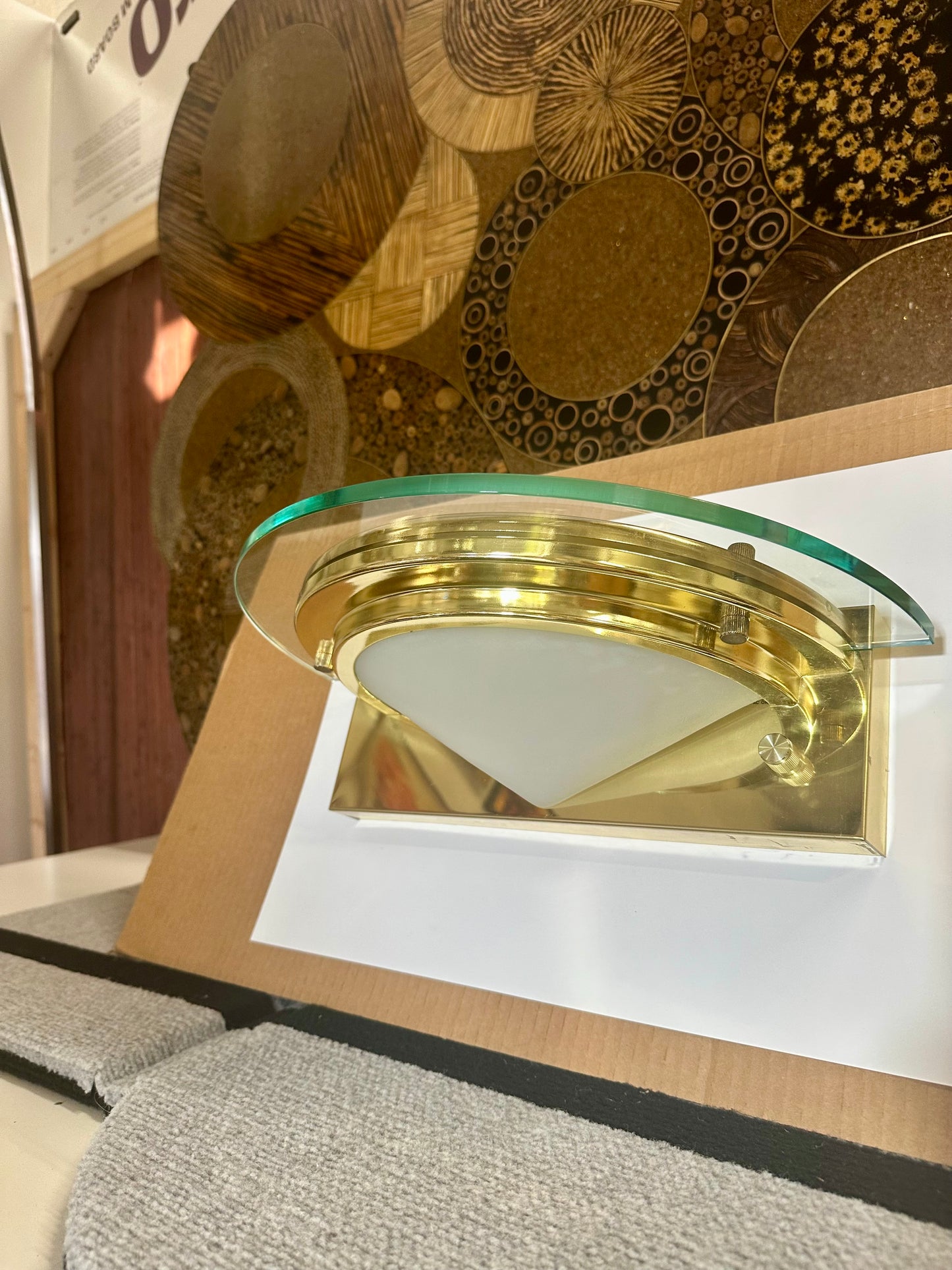 Lightolier Brass & Glass Postmodern Halogen Wall Sconce