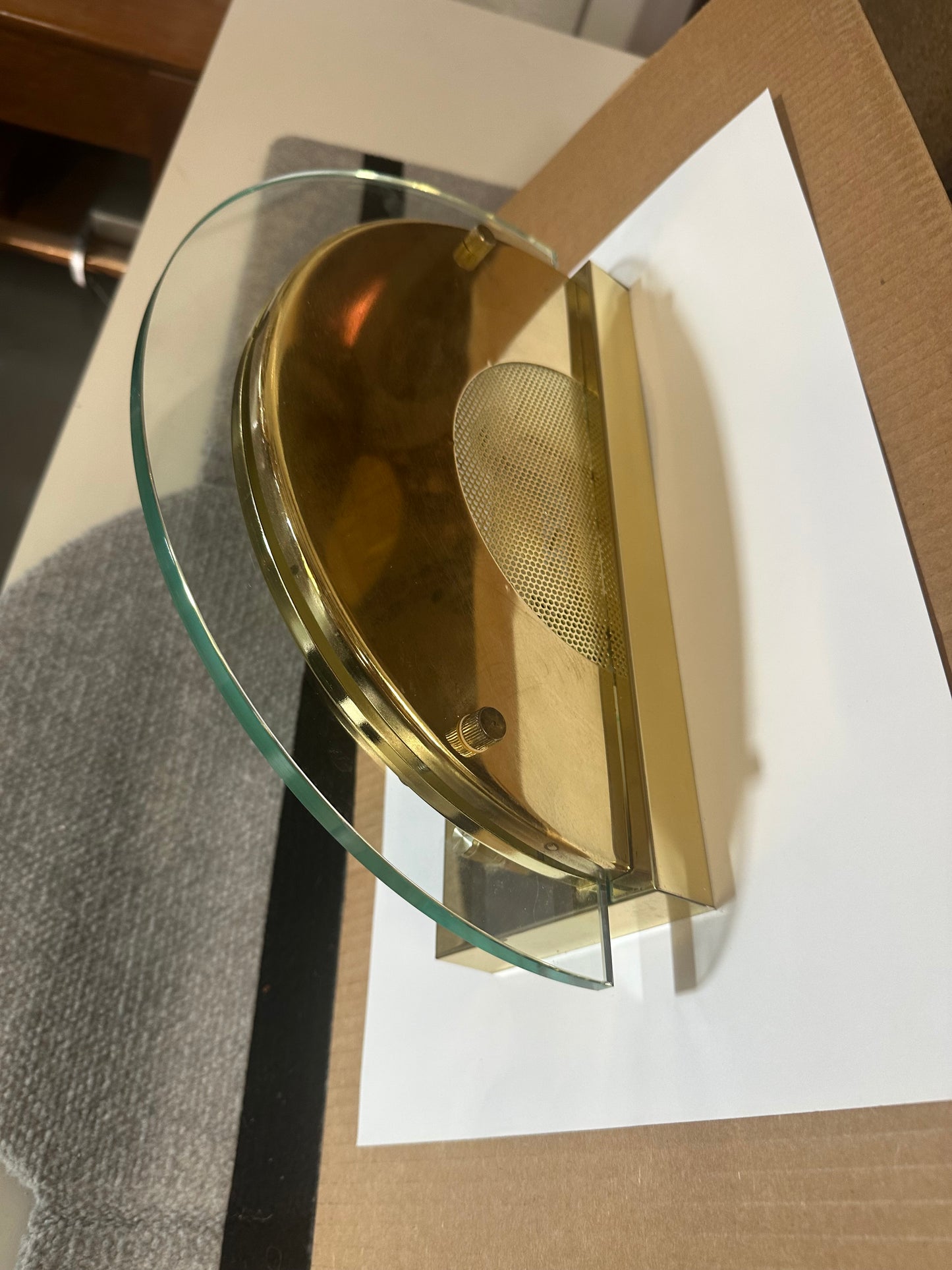 Lightolier Brass & Glass Postmodern Halogen Wall Sconce