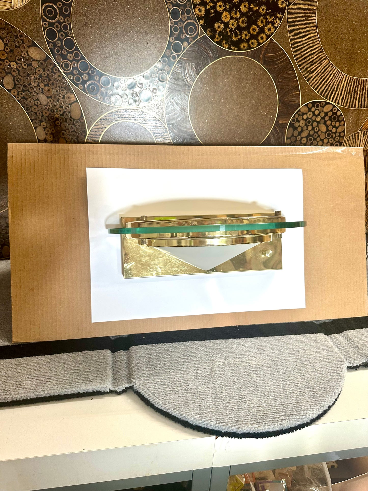Lightolier Brass & Glass Postmodern Halogen Wall Sconce
