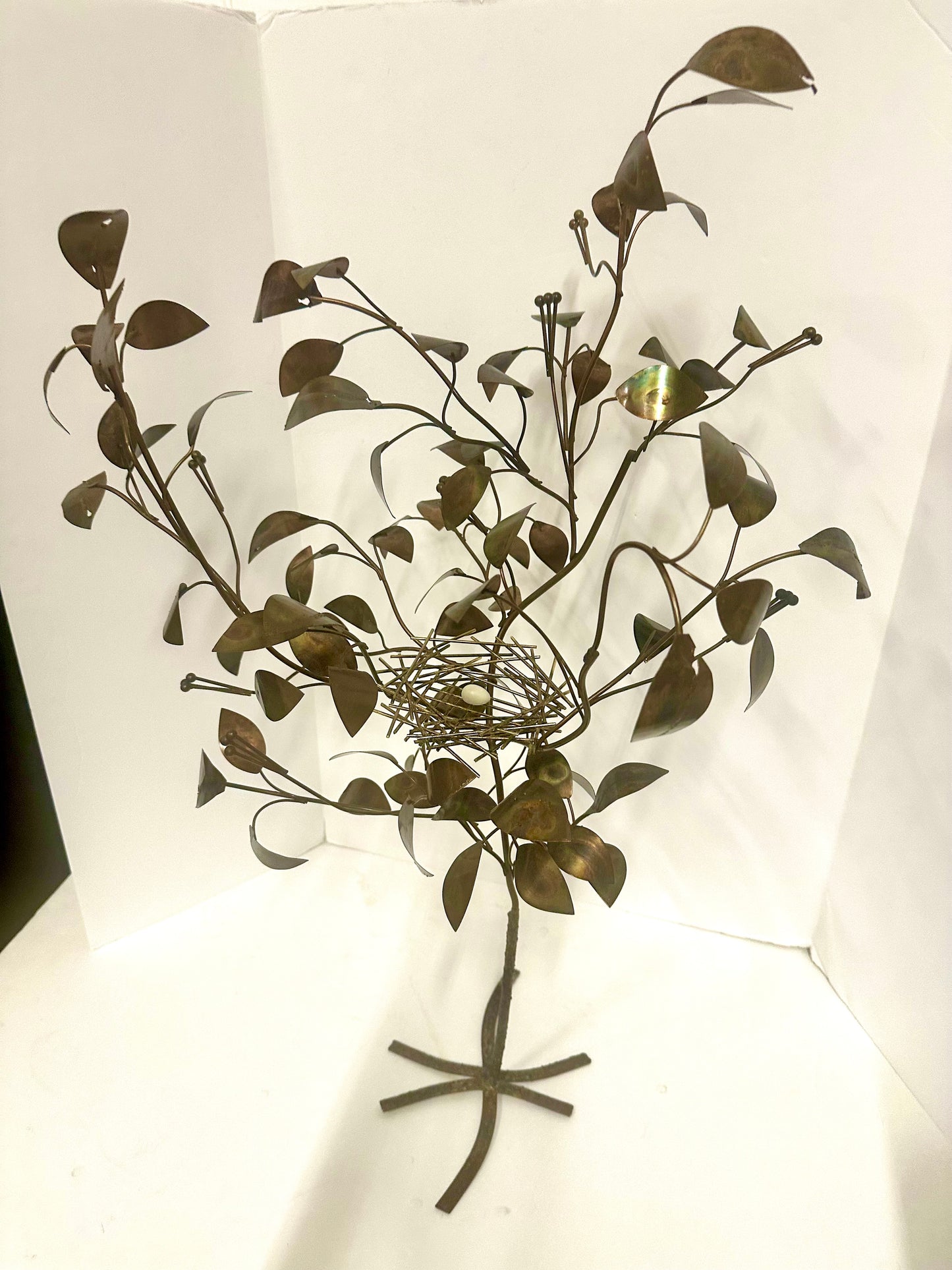 1979 Curtis Jere Bird's Nest in Copper Tree Tabletop Sculpture