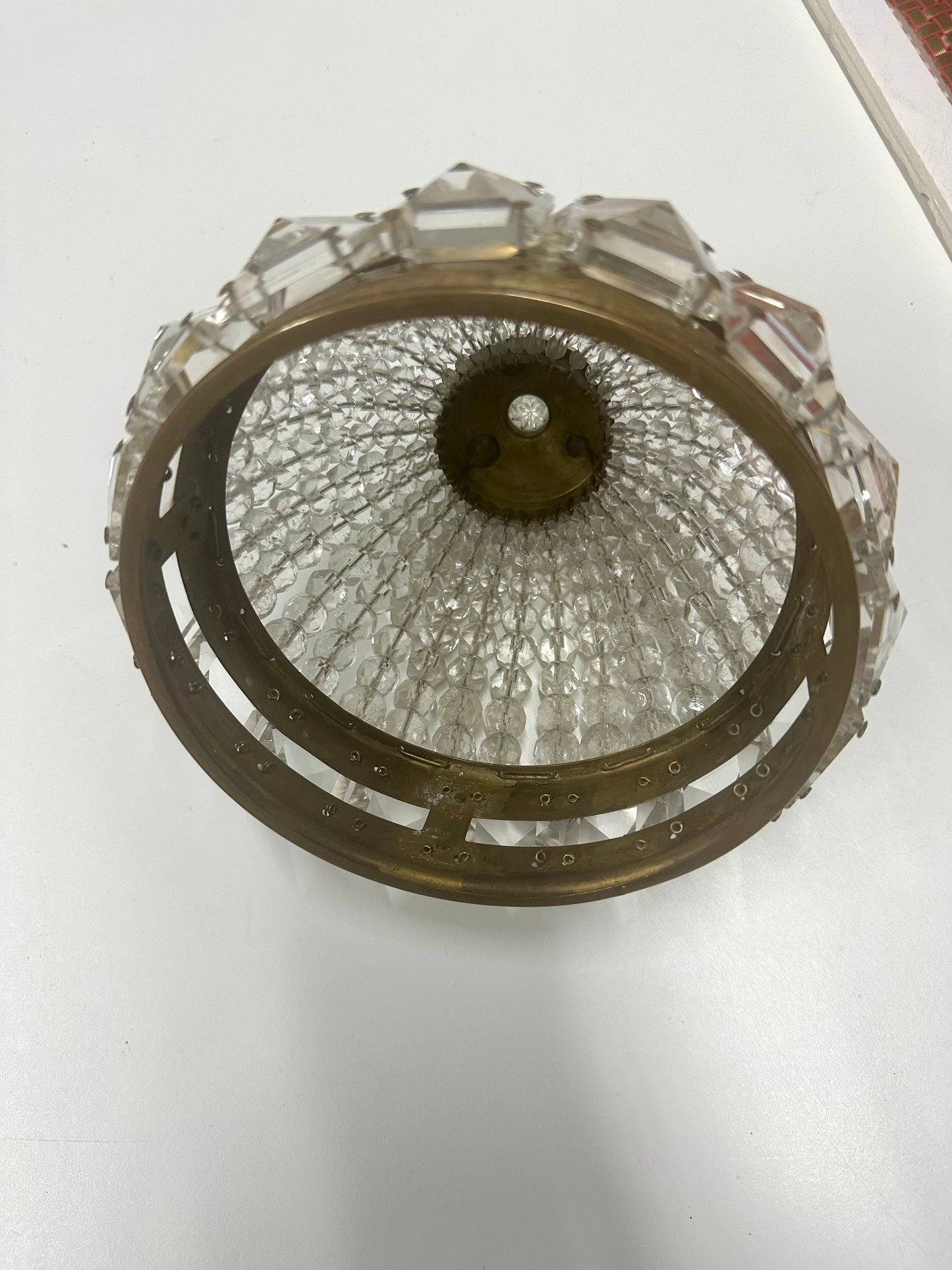 Antique Crystal Glass Beaded Basket Shade