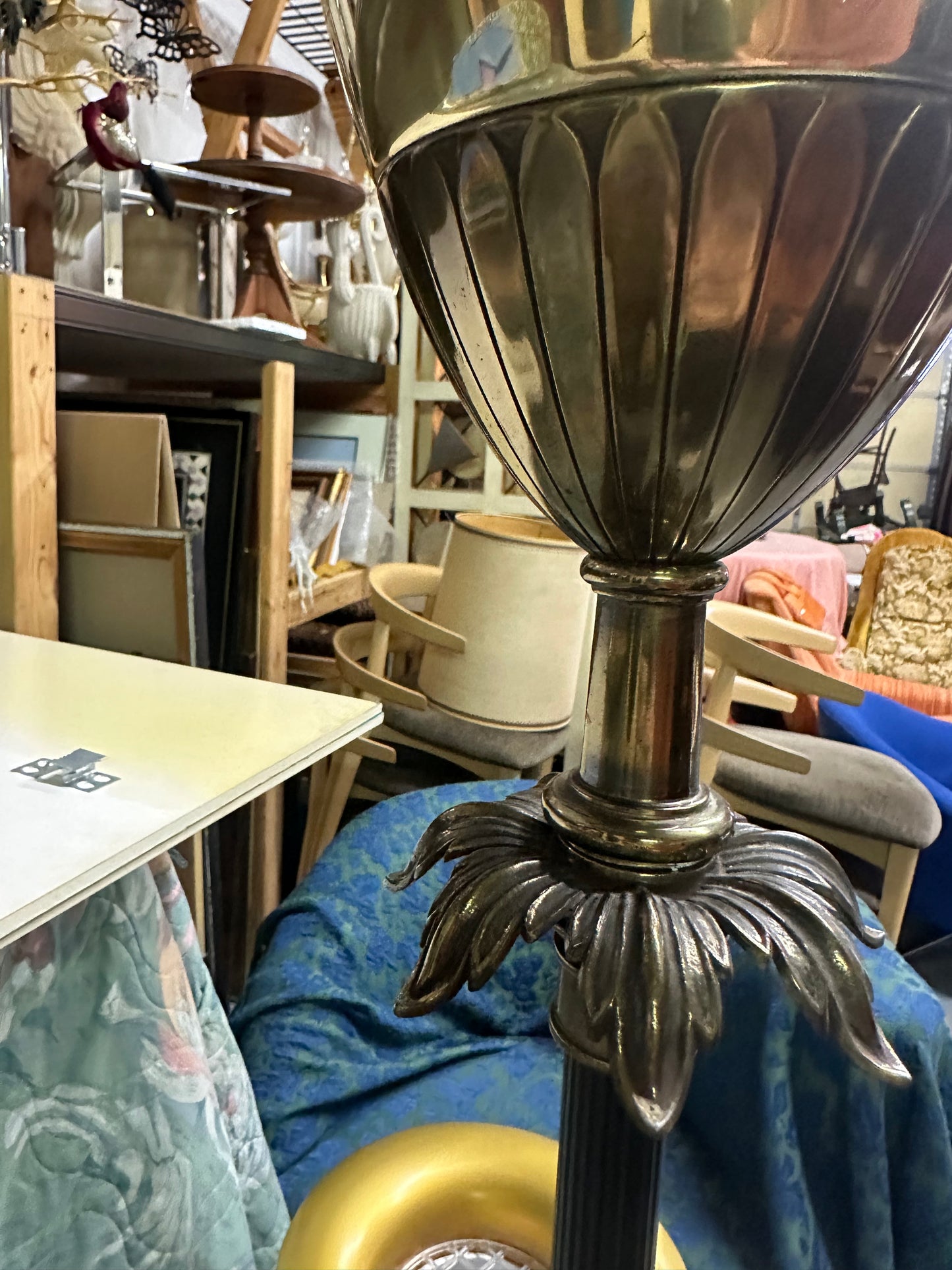 Neoclassical Brass Chalice Torchiere Floor Lamp