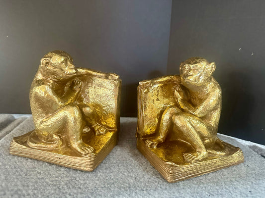 Vintage Gold Gilt Monkey Bookends | Pair