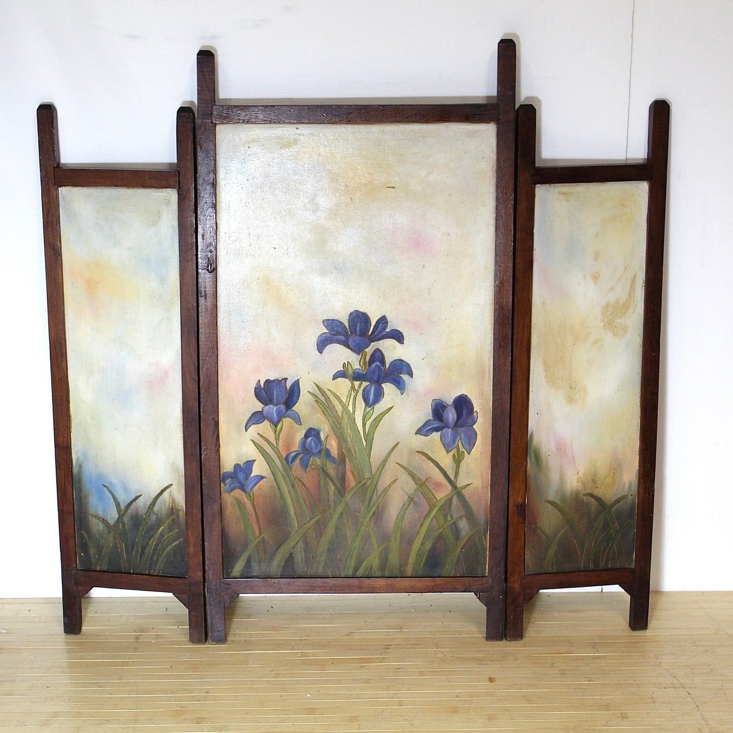 Vintage Hand-Painted Wood 3-Panel Fireplace Cover