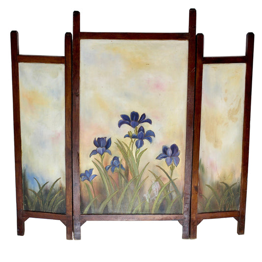 Vintage Hand-Painted Wood 3-Panel Fireplace Cover