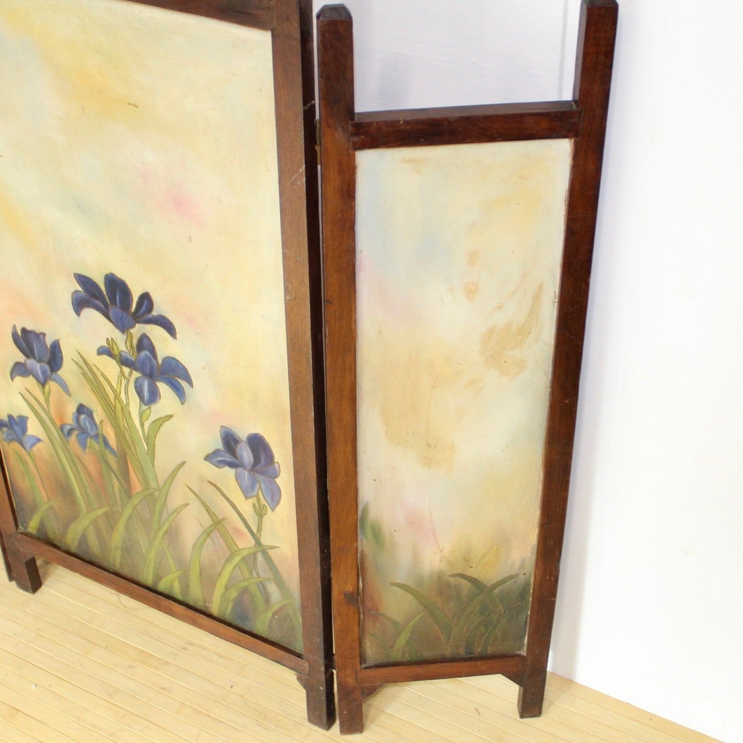 Vintage Hand-Painted Wood 3-Panel Fireplace Cover