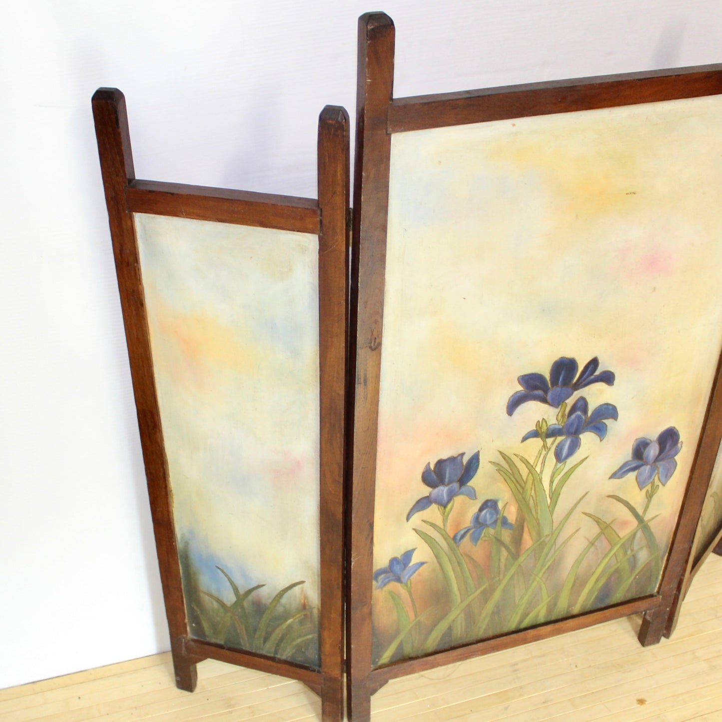 Vintage Hand-Painted Wood 3-Panel Fireplace Cover