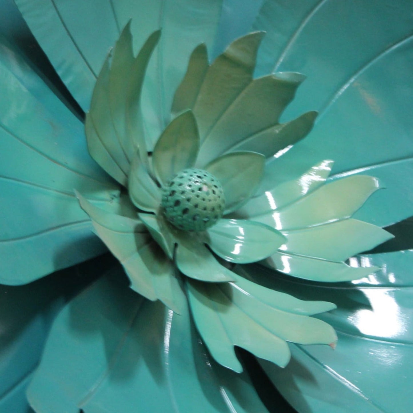 Vintage Teal-Colored Metal Flower Wall Art