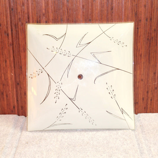 Vintage Square Glass Ceiling Light Shade w/ Wheat Grass Design