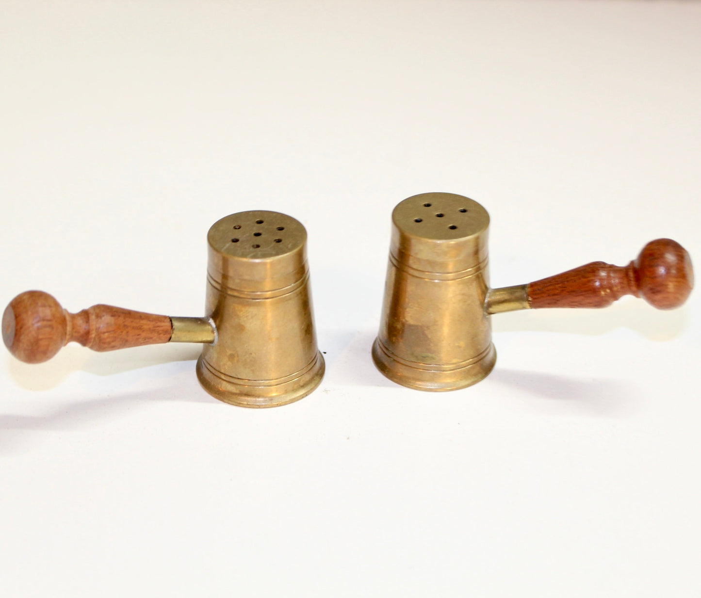 Vintage Brass Barrels Salt & Pepper Shakers, Judges Gavel Shaped Salt and Pepper Shakers