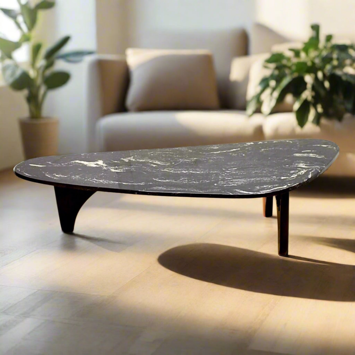 Large Mid Century Black Amoeba Kidney Shaped Coffee Table