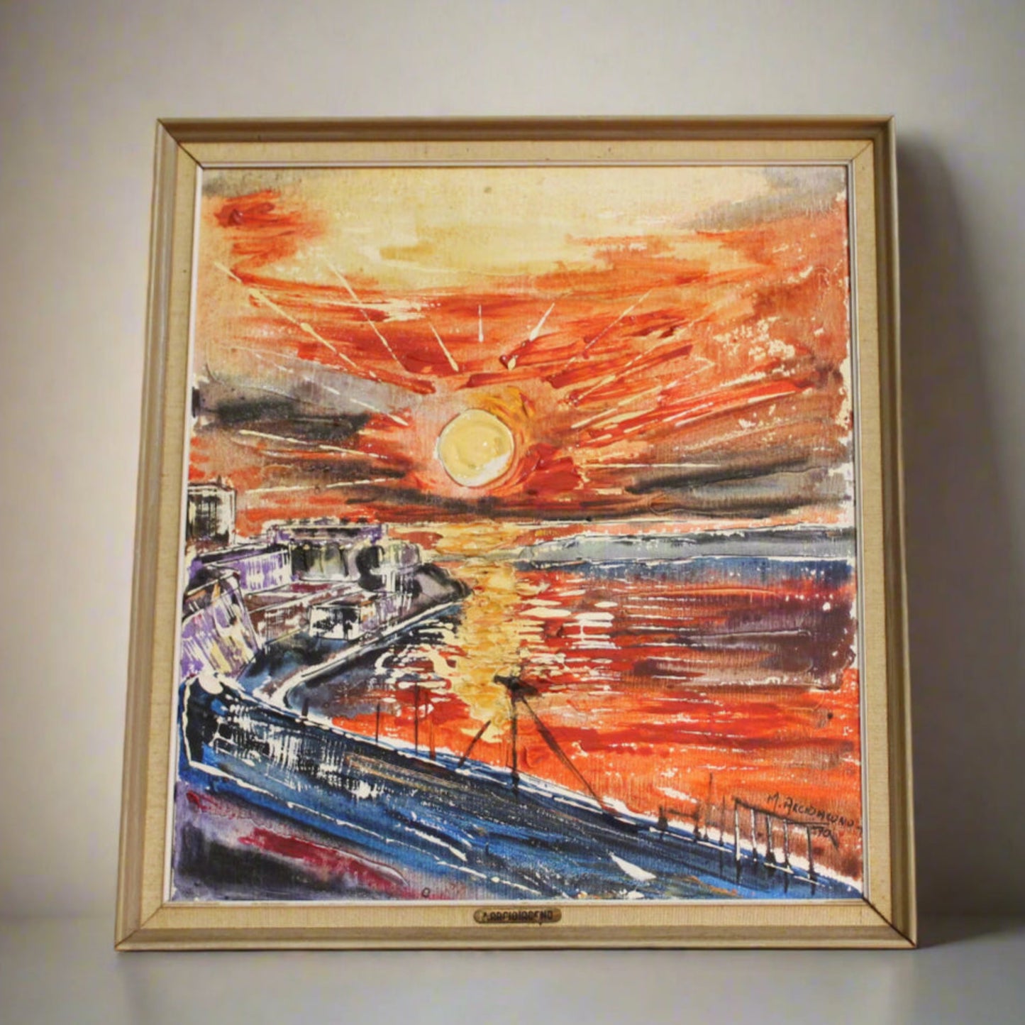 Vintage M. Arcidiacono Oil on Canvas "Sunrise Grand Harbor Malta" | Signed & Dated