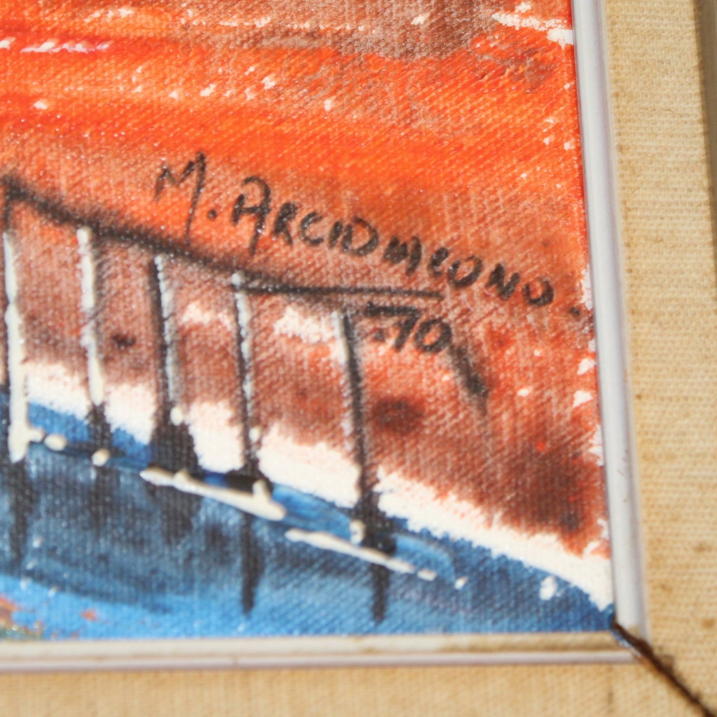 Vintage M. Arcidiacono Oil on Canvas "Sunrise Grand Harbor Malta" | Signed & Dated