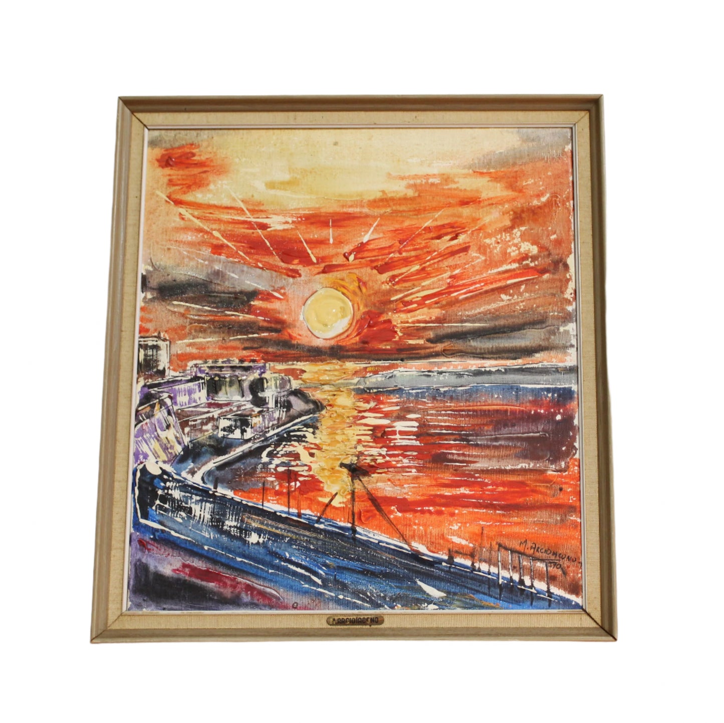 Vintage M. Arcidiacono Oil on Canvas "Sunrise Grand Harbor Malta" | Signed & Dated