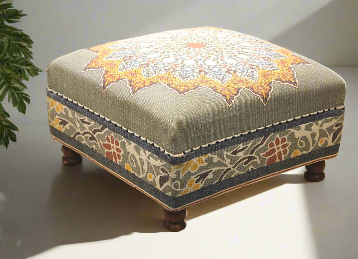 Modern Mandala Floral Fabric Ottoman