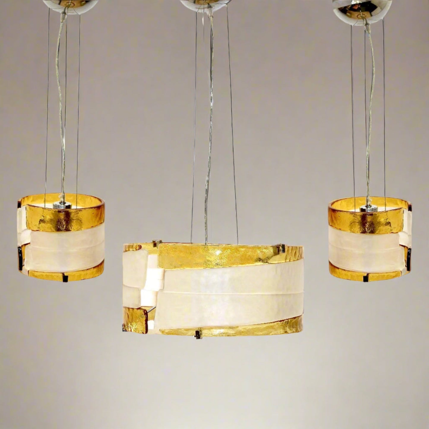 Frosted & Amber Colored Fussed Glass Pendant Lights |Primaluce Venezia Set of 3