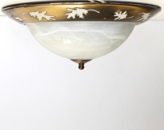 Vintage Flush Mount Ceiling Fixture | Oak Leaf Cutouts